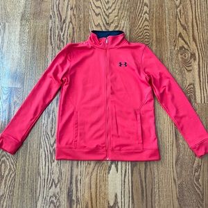 Under Armour, red boys lightweight fleece jacket, like new, (size: youth large)